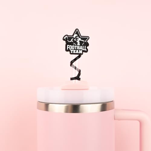 Personalized Silicone Straw Cover Cap for 10mm Straws - Football Set
