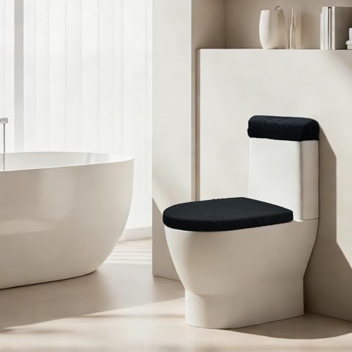 Black Toilet Lid Cover Set - 2-Piece Polyester Bathroom Upgrade