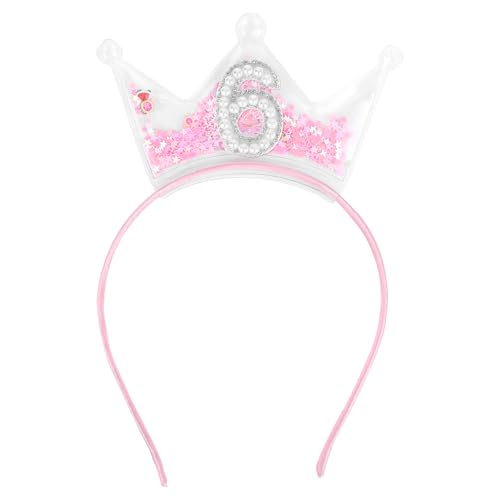 Penitue Pink Glitter Birthday Crown Headband with Pearls for Girls Party