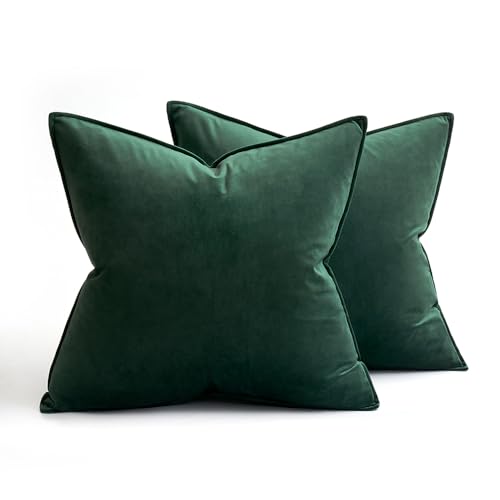 MIULEE Army Green Velvet Throw Pillow Covers 20x20 Inches - Pack of 2