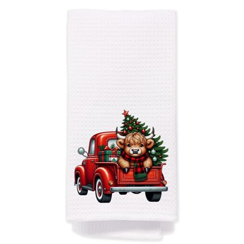 BitKan Redcow Cow Christmas Hand Towels - Kitchen & Bathroom Decor, 16x24 inches
