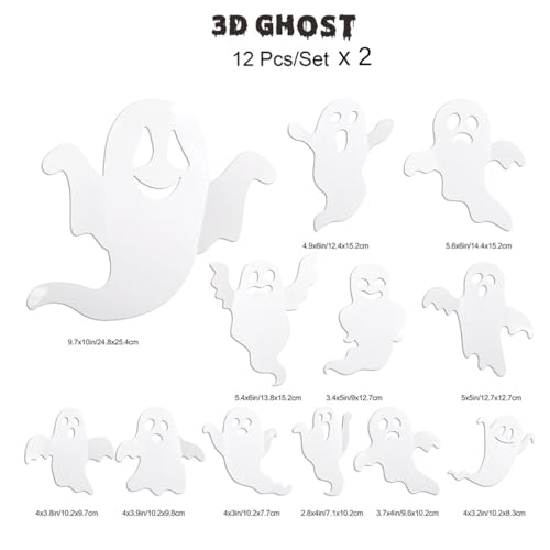 24pcs 3D Ghost Wall Stickers - Reusable Halloween Decor