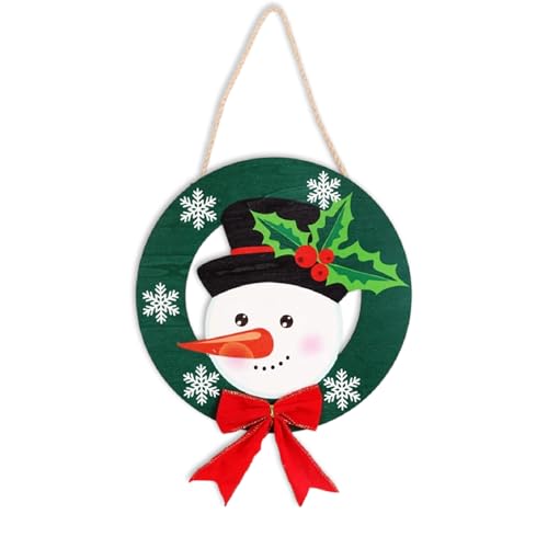 Christmas Door Hang - 2 Wooden Holiday Welcome Sign with Snowman Decor