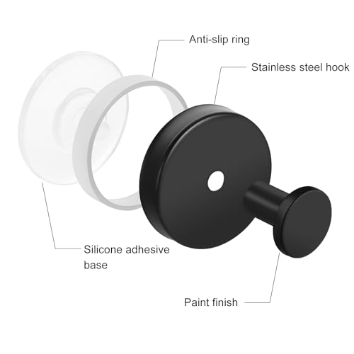 Dntorx Black Stainless Steel Suction Cup Hooks - 2 Pack Heavy Duty