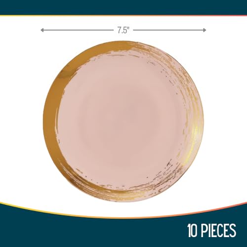 Elegant Blush Disposable Plastic Side Plates with Gold Rim - 10 Pack