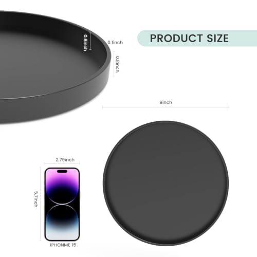 Blaucasa 9" Black Round Bathroom Vanity Tray - Versatile Decor & Organizer