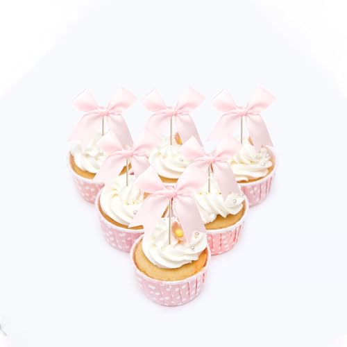 24 PCS Pink Bow Cupcake Toppers - Birthday & Baby Shower Decorations