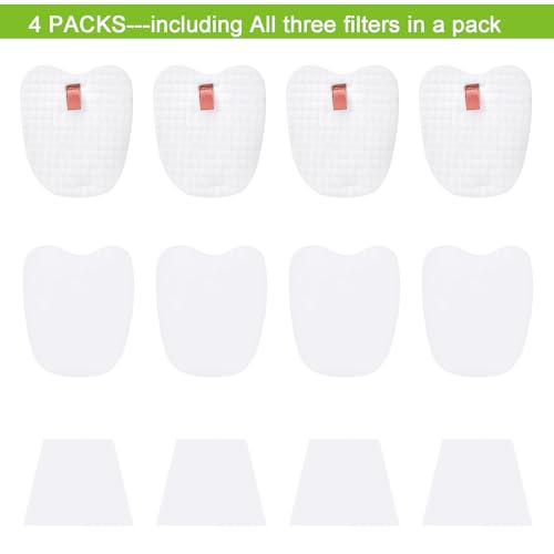 Shark Rocket Vacuum Filters 4-Pack - Compatible with HV320, HV321, HV322, HV343AMZ, HV345, HV371