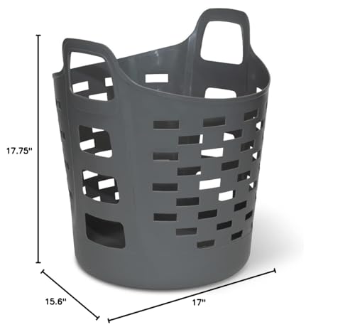 Clorox Flexible Laundry Basket - Plastic Hamper for Clothes, Bedroom, and Storage - Portable Round Bin with Carry Handles, 1 Bushel, Grey