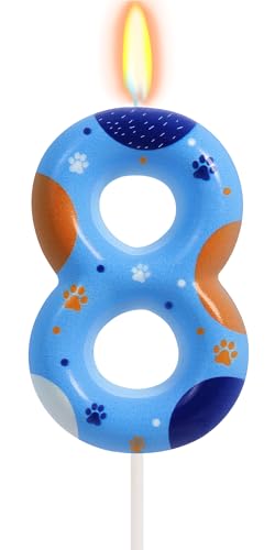 Blue Dog Paw Number 8 Birthday Candle Cake Topper Party Supplies