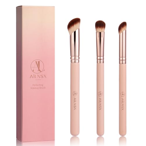 AILNSX 3-Piece Makeup Brush Set - Pink Synthetic Face Brushes for Foundation & Concealer