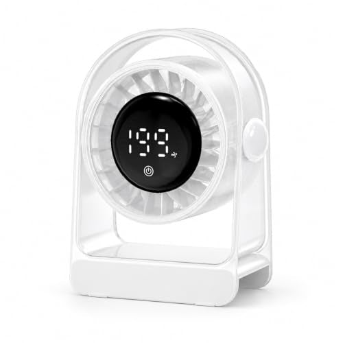 Voltiefy Portable Desk Fan, Rechargeable USB Fan with LED Display - White