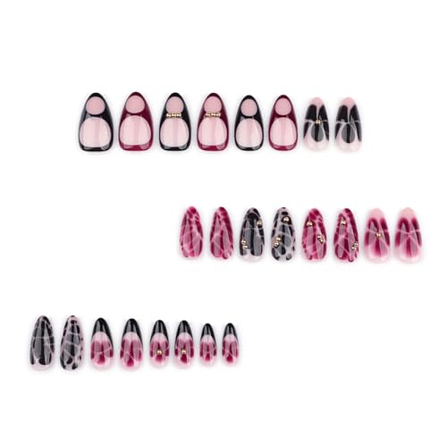 KTAABTR Short Press on Nails Almond Floral Leopard Fake Nails Set 24 Pcs