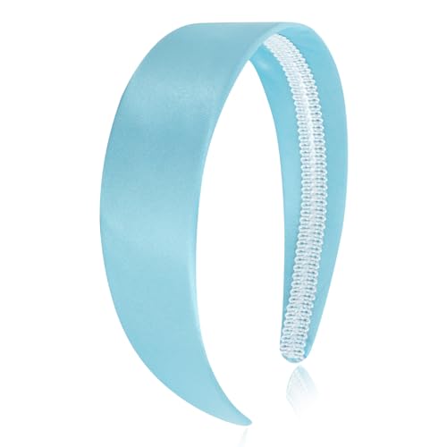 Wecoe Sky Blue Wide Silk Satin Headband for Women Non-Slip Hair Band