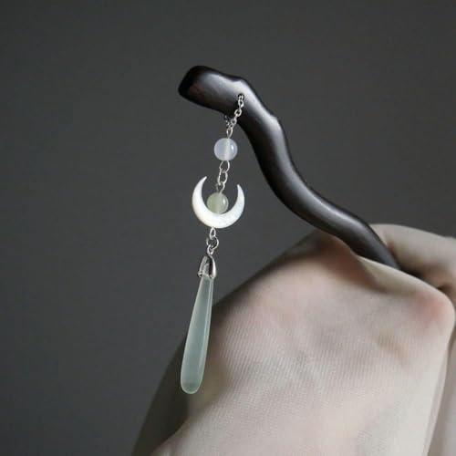 ZLmoue Vintage Chinese Hair Fork with Moon Pendant & Long Tassel
