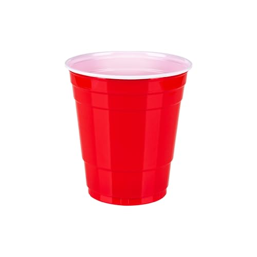 Amazon Basics 9oz Disposable Red Plastic Party Cups, 50-Count Pack
