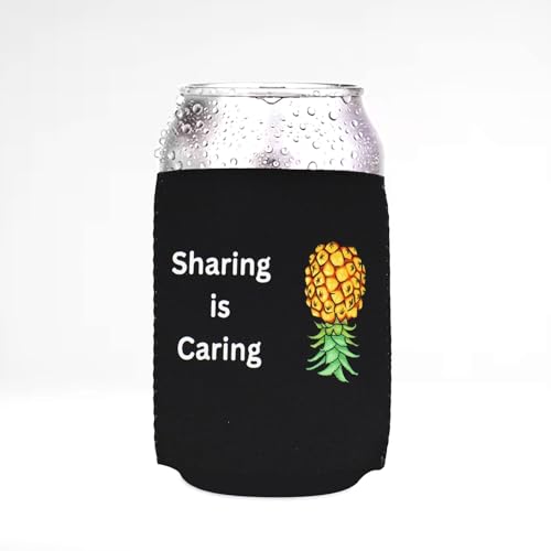 Sharing Is Caring Upside Down Pineapple Can Sleeve – 12 oz Neoprene Drink Cooler