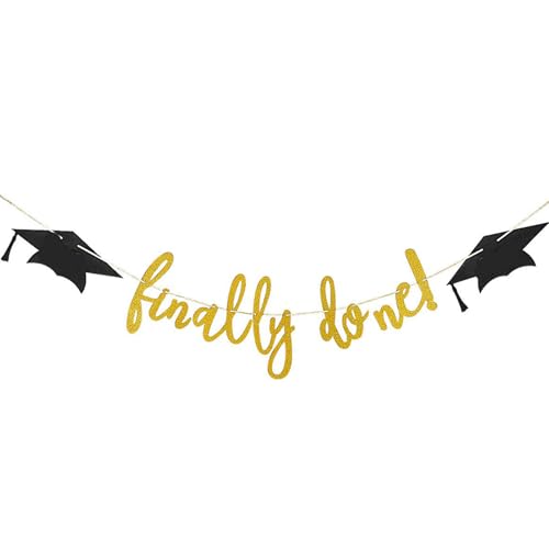 Gold Glitter Graduation Cap Banner - Finally Done Decoration