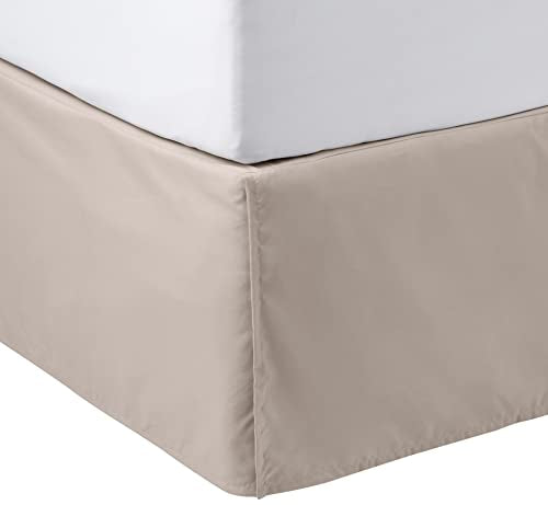 Amazon Basics Queen Size Pleated Bed Skirt Taupe - Wrinkle & Fade Resistant, Machine Washable