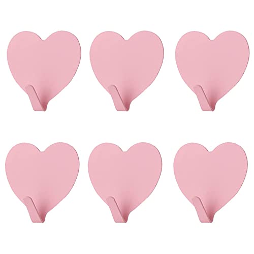 Heart Wall Hooks, Light Pink Stainless Steel Adhesive Hooks (6 Pack)