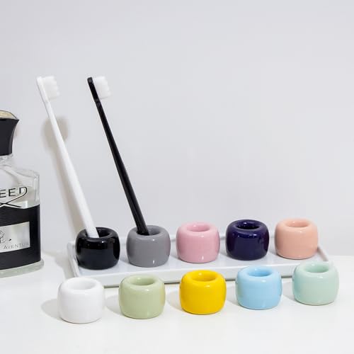 Airmoon Mini Ceramic Toothbrush Holder - White Countertop Organizer, Pack of 2