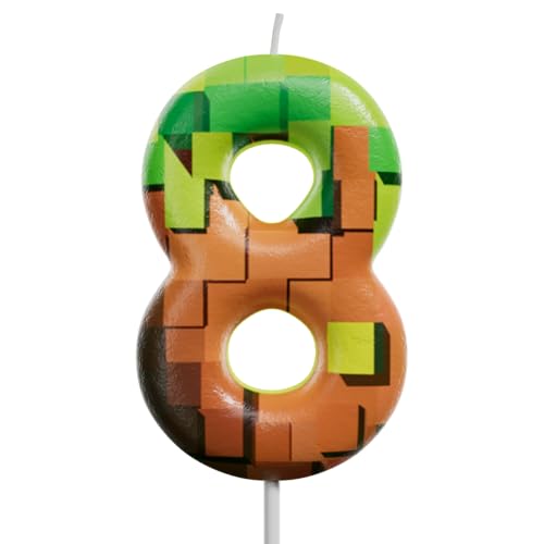 Pixel Art Number Candle - 2.7 Inch Video Game Birthday Cake Topper