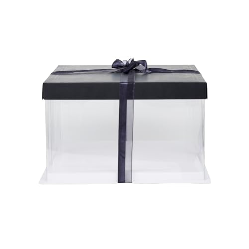 Restaurantware Sweet Vision 10 Inch x 8.25 Inch Transparent Cake Boxes 10 Grease Resistant Base Clear Cake Boxes - Black Lid Black Ribbon Plastic Birthday Cake Boxes For Weddings Or Birthdays