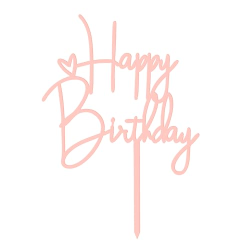 Rose Gold Happy Birthday Cake Topper - 2pcs Acrylic Decorations