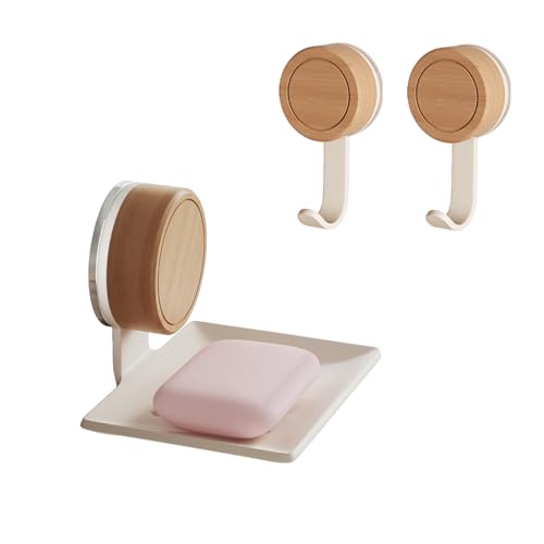 Wall-Mounted Soap Dish - Walnut & Stainless Steel Holder with Suction Cup