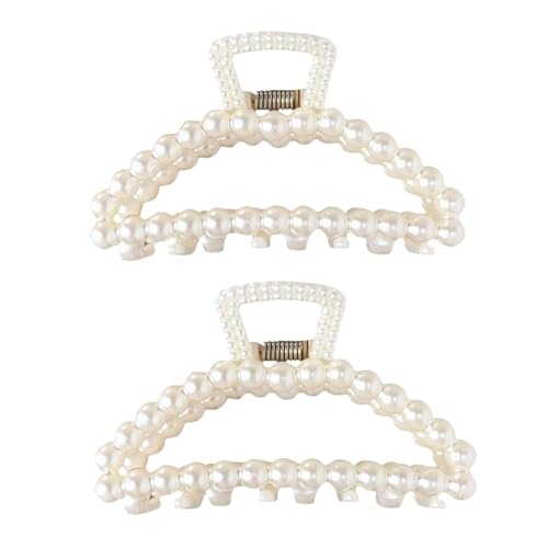 2-Piece Large White Faux Pearl Claw Clips for Thick & Thin Hair