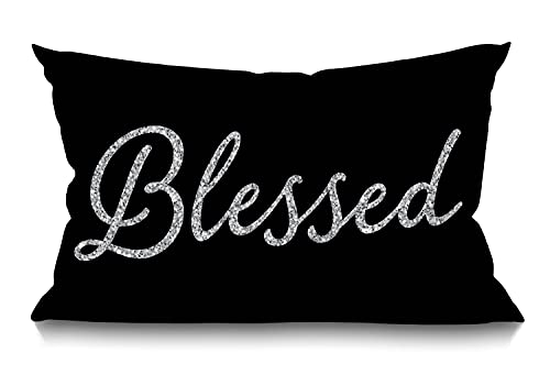 Smooffly Blessed Words Cotton Linen Lumbar Throw Pillow Cover 12"x20"