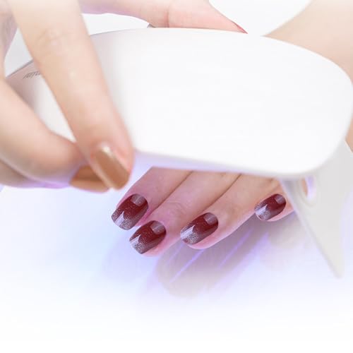WOKOTO Red Cat Eye Semi Cured Gel Nail Strips UV Nail Wraps