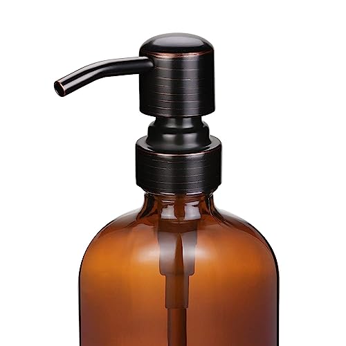 Amber Glass Soap Dispenser with Stainless Steel Pump - 16oz
