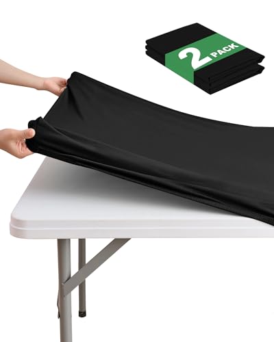 Square Fitted Table Covers 34x34 Inch - 2 Pack Black