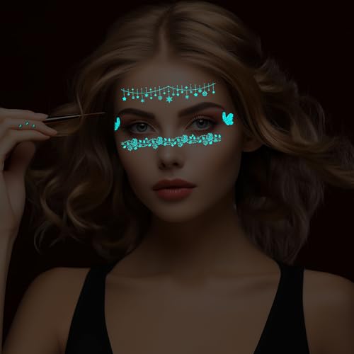 Konsait 24 Sheets Glow in the Dark Face Temporary Tattoos Luminous Body Art