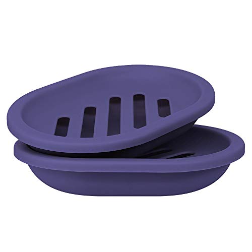 Self-Draining Soap Dish Holder - 2 Pack, Purple Oval Design