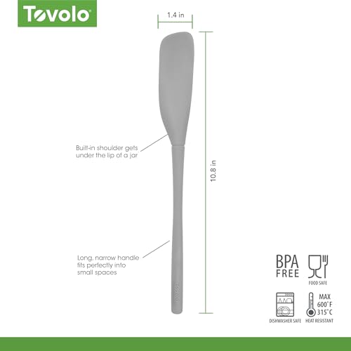 Tovolo Silicone Jar Spatula - Long Handle Oyster Gray Flexible Scraper for Jams & Nut Butters