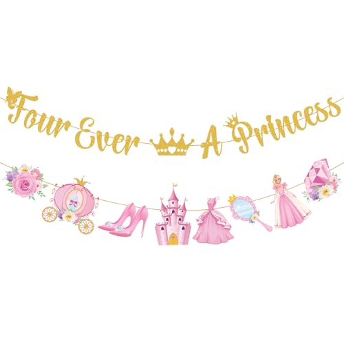 Four Ever a Princess 4th Birthday Banner - Gold & Pink Party Decor