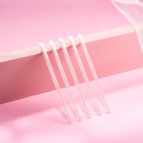 CAIYA 50 Pack Disposable Lip Brushes Crystal Wand Makeup Applicators Pink