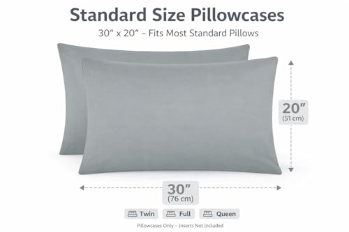 EVOLIVE Microfiber Pillowcases Standard Size Set of 2 Silver Grey