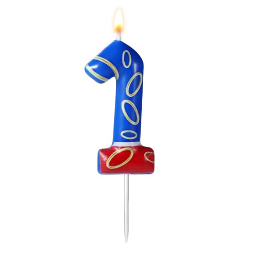 Blue Gold Ring Print Birthday Number Candle for Cake Toppers