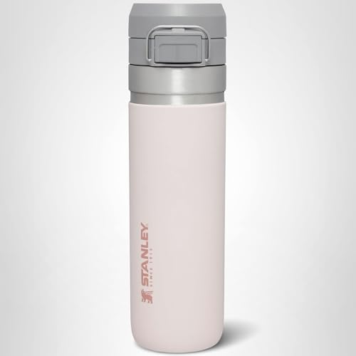 Stanley Quick Flip GO Water Bottle 24 oz | Push Button Lid | Leakproof and Packable for Travel and Sports | Insulated Stainless Steel | BPA-Free | Rose Quartz