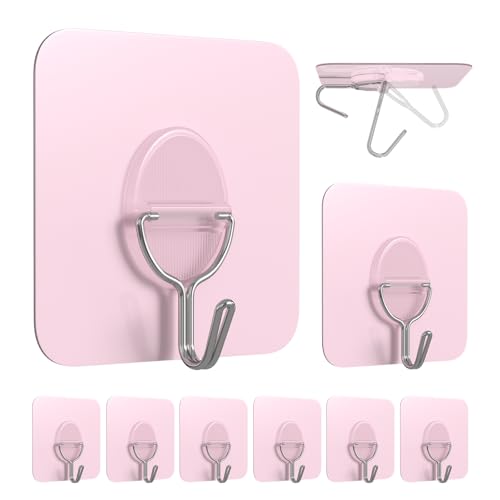 Vollumo 8-Pack Strong Adhesive Hooks - Light Pink, 11lb Weight Capacity