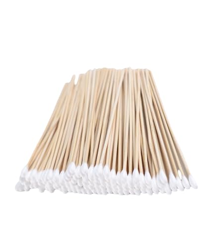 6 Inch Long Wooden Cotton Swabs 200 Count - Precision Applicators for Cleaning and Makeup