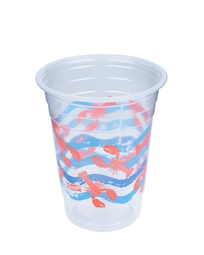 Glad 16 Oz Clear Plastic Cups with Lobster Waves Design, 20 Count (Multicolor, Pack of 12)