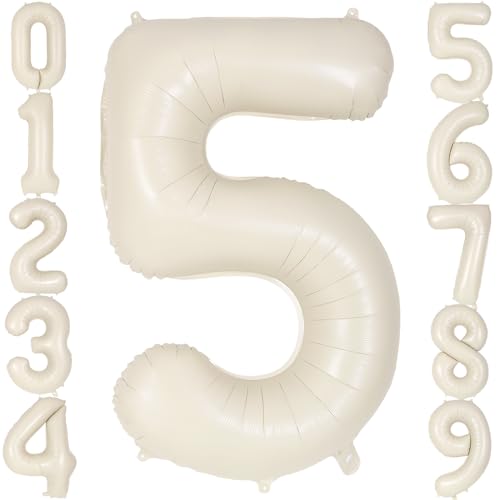 Cream Number 5 Balloon 40 Inch - Giant Foil Mylar Birthday Party Decoration