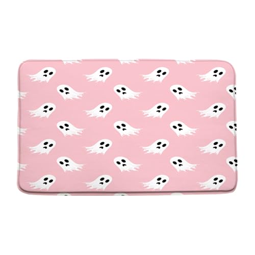Spooky Pink & Black Ghost Bath Mat 1'6" x 2'6" - Cute Gothic Decor