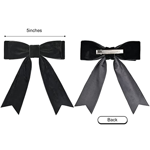 Black Velvet Hair Bows 5 Inch with Alligator Clips, 2 Pack