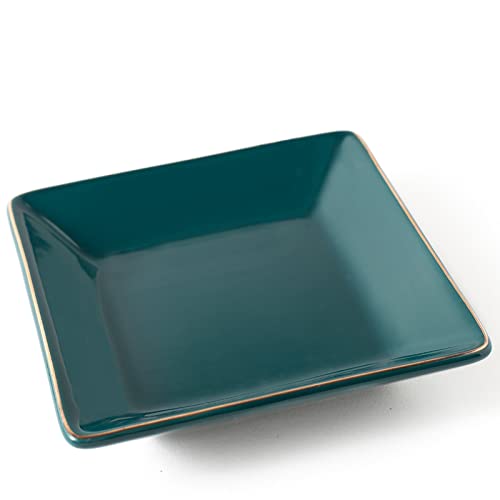 HANKOR Ceramic Jewelry Dish Tray - Decorative Trinket Holder, 4.7" Green