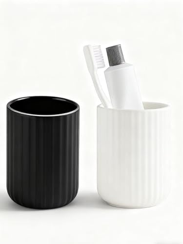 White Ceramic Toothbrush Holder - 13.5oz Tumbler for Brushes